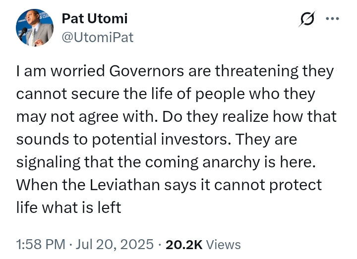 'Do they realize how that sounds to potential investors' - Pat Utomi's reaction after Okpebholo's threat to Obi not to visit Edo State