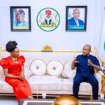 Enugu Governor Mbah welcomes award winning author Chimamanda to government house
