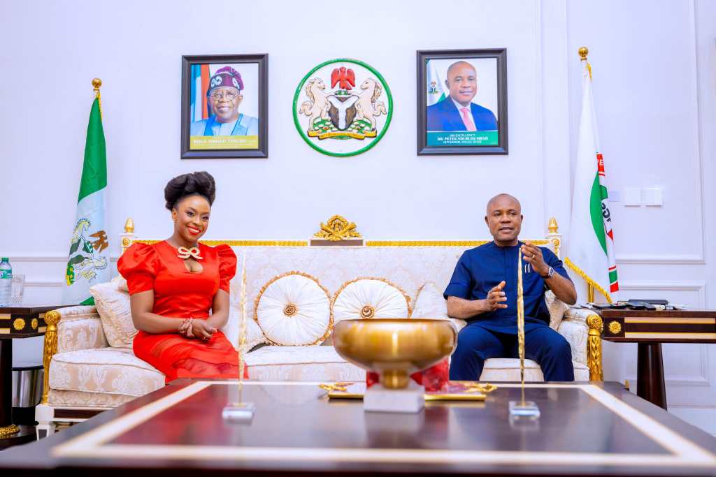 Enugu Governor Mbah welcomes award winning author Chimamanda to government house