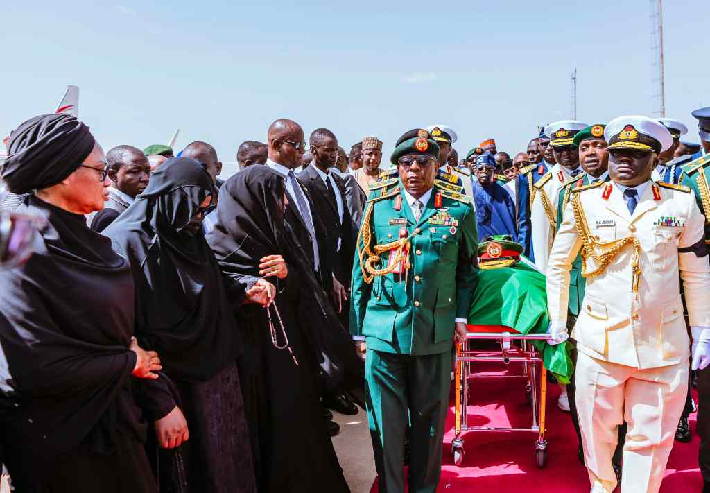 Photos: President Tinubu receives remains of former President Buhari at Katsina Airport