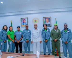 Photos: Governor Uzodimma host Super Falcons at Governor's Lodge
