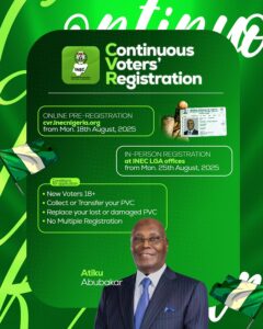'When you register to vote, you are making an investment in your future' - Atiku