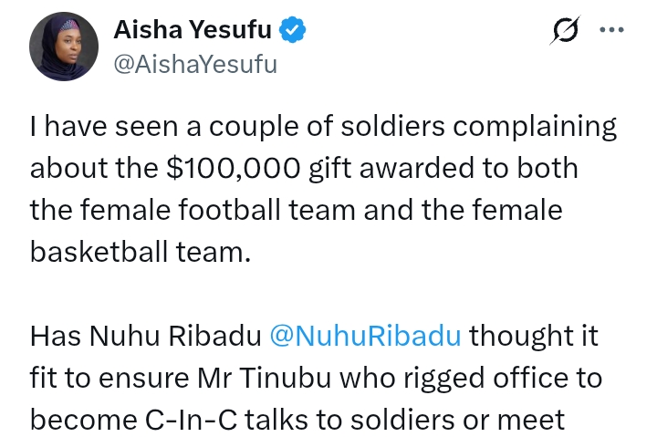 'Soldiers complaining about $100,000 gift awarded to Super Falcons and D'Tigress'