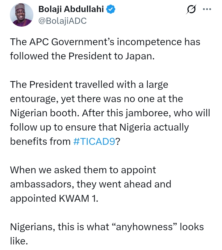 'The President travelled with large entourage, yet there was no one at the Nigerian booth' - ADC