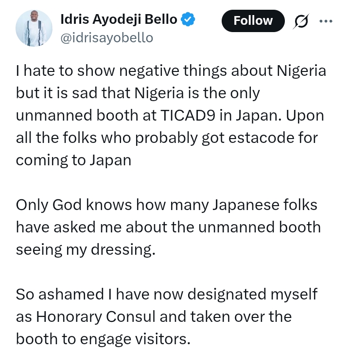 'The President travelled with large entourage, yet there was no one at the Nigerian booth' - ADC