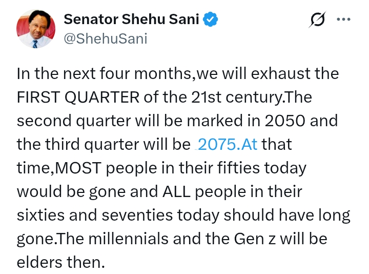 'In the moving train of time, the people you meet, love and fight with are just your fellow passengers' - Senator Sani