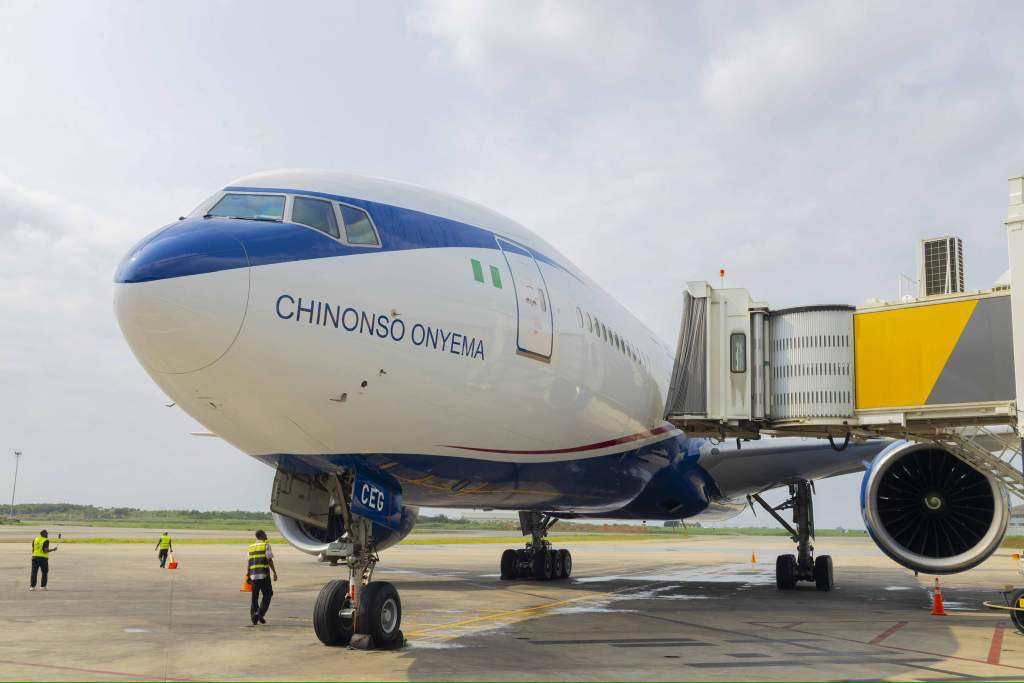 Photos: Air Peace receives 4th Boeing 777 aircraft into Lagos with water salute