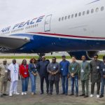 Photos: Air Peace receives 4th Boeing 777 aircraft into Lagos with water salute