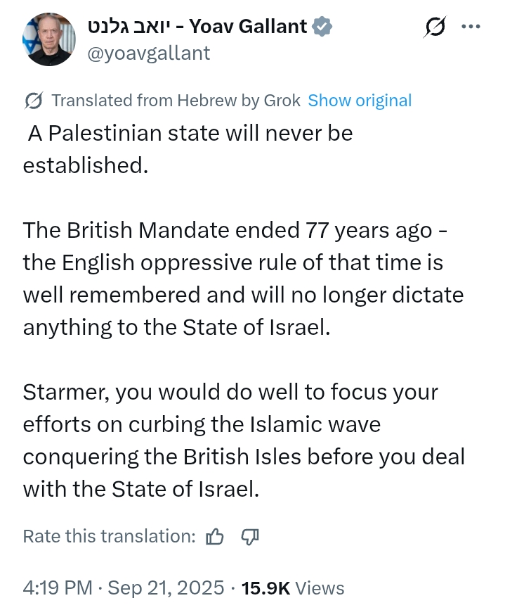 'A Palestinian state will never be established' Israel to Starmer