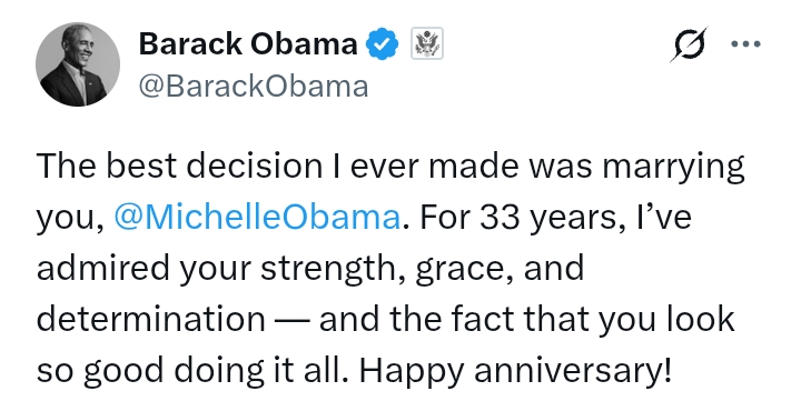 Barack and Michelle at 33: 'Best decision I ever made was marrying you'