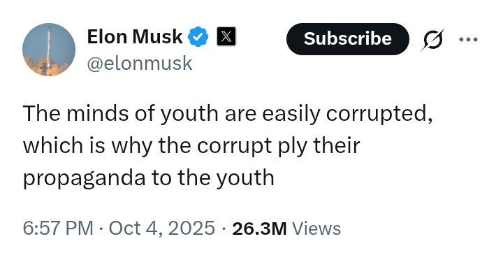 Elon Musk exposes why the corrupt use the youth for their propaganda