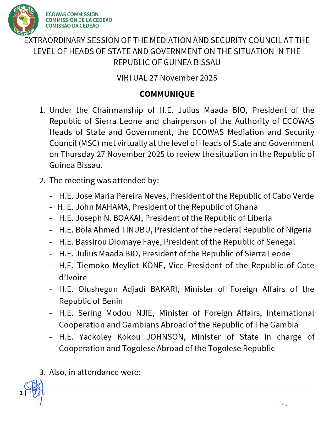 ECOWAS expresses 'deep concern' over 'political crisis' in Guinea-Bissau