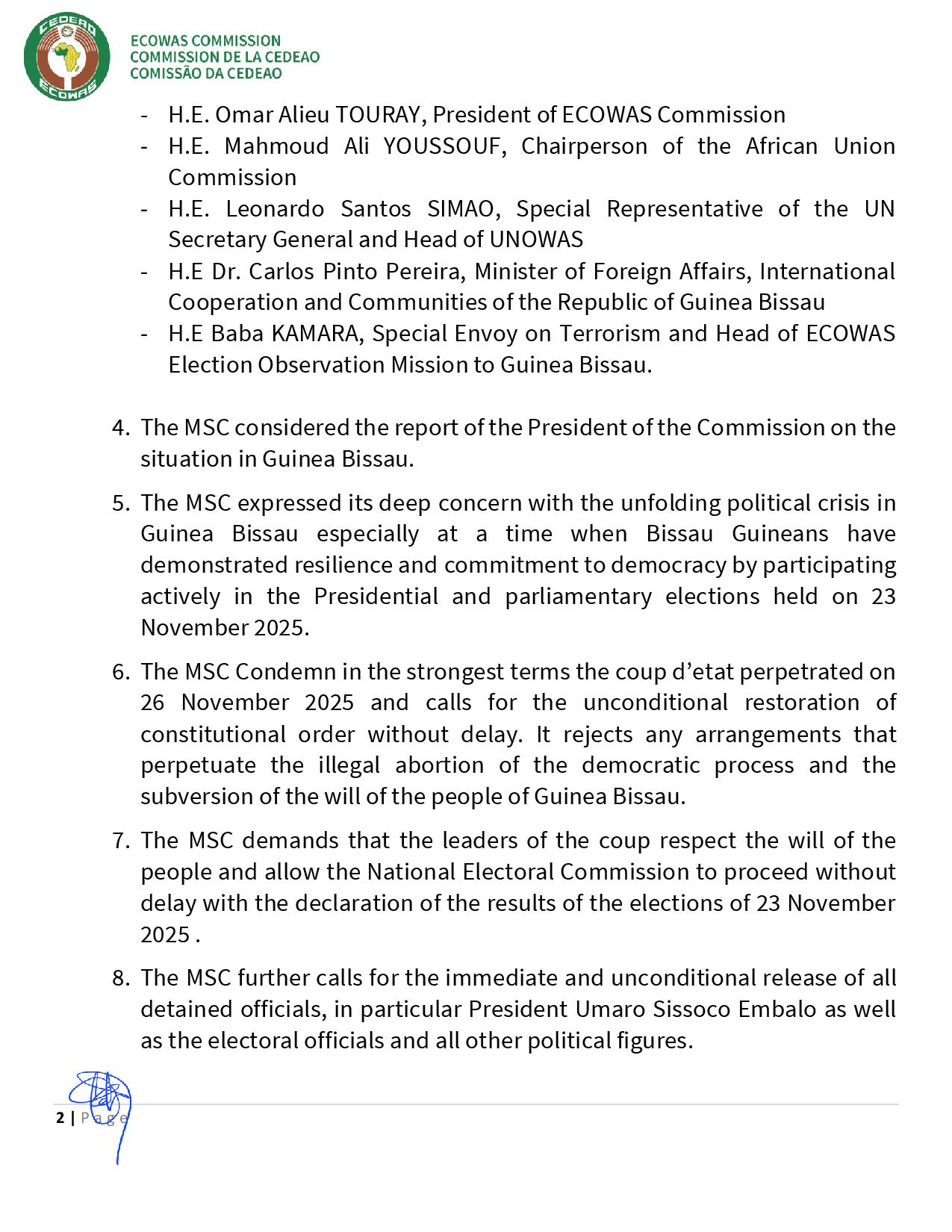 ECOWAS expresses 'deep concern' over 'political crisis' in Guinea-Bissau