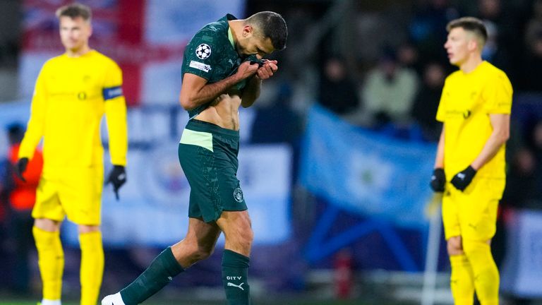 Manchester City midfielder, Rodri, sent off after receiving a second yellow card in the match against Bodo/Glimt