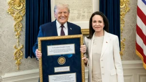Machado presents Trump with her Nobel Peace Prize for 'work done' in Venezuela