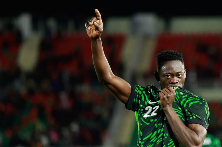 Akor Adams celebrates after scoring Nigeria's fourth goal in the AFCON 2025 Round of 16 match against Mozambique on Monday