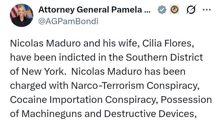 Venezuelan President Maduro and wife 'captured and flown out of the Country'