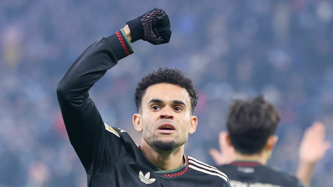 Colombian forward, Luis Diaz, celebrates after scoring the second goal for Bayern Munich in the Bundesliga match against Hamburger SV on Saturday evening