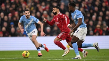 Mohamed Salah in action for Liverpool during the top flight encounter against Manchester City on Sunday 8 February, 2026