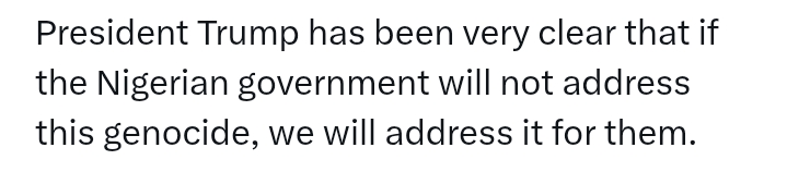 Trumps says if Nigeria fails to 'address' killings in the country, the US 'will address it for them'