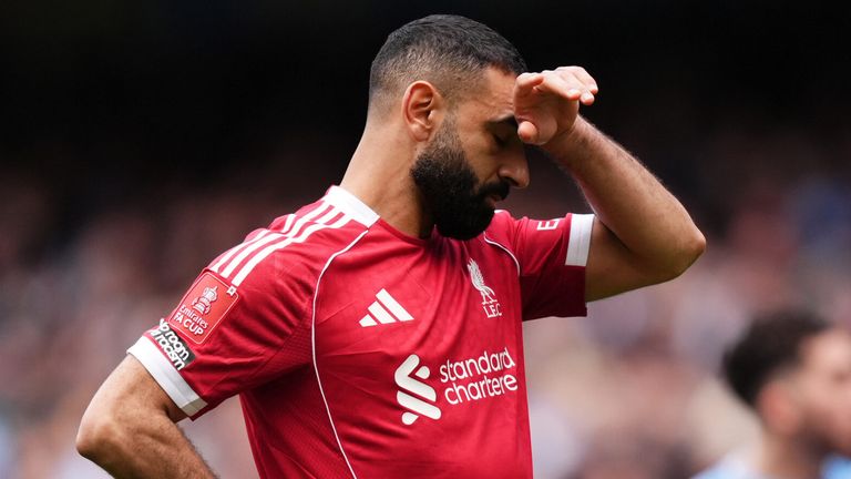 A dejected Mohamed Salah after missing Liverpoo's chance of a consolation from the penalty spot in the FA Cup quarter  final match against Manchester City at Etihad Stadium on Saturday 4 April, 2026