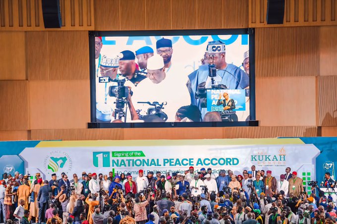 2027 Election: Photos of APC's Yilwatda and Akume signing the first National Peace Accord
