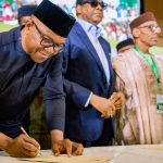 Peter Obi, Presidential candidate of the Nigeria Democratic Congress (NDC) for the 2027 Election, alongside other Presidential candidates, sign the first National Peace Accord on Tuesday 18 August, 2026