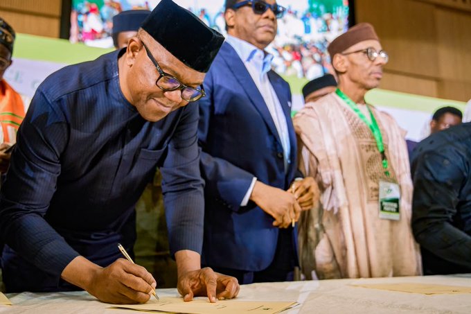 2027 Elections: Obi, other Presidential candidates sign first National Peace Accord 2 Peter Obi, Presidential candidate of the Nigeria Democratic Congress (NDC) for the 2027 Election, alongside other Presidential candidates, sign the first National Peace Accord on Tuesday 18 August, 2026
