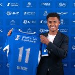 Al Hilal new signing from Aston, Ollie Watkins. In the photo, the England forward takes a shot with his number 11 shirt after putting pen to paper on a contract with the Saudi Club