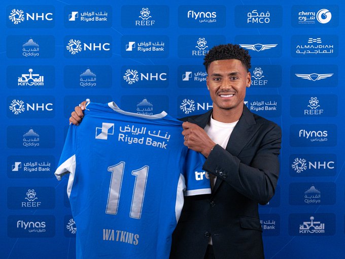Al Hilal new signing from Aston, Ollie Watkins. In the photo, the England forward takes a shot with his number 11 shirt after putting pen to paper on a contract with the Saudi Club