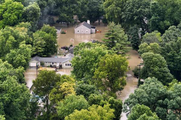 Overhead photo by Indianapolis Fire Department reveals flooding in the Northern region of Indianapolis, Indiana State on Saturday 15 August, 2026