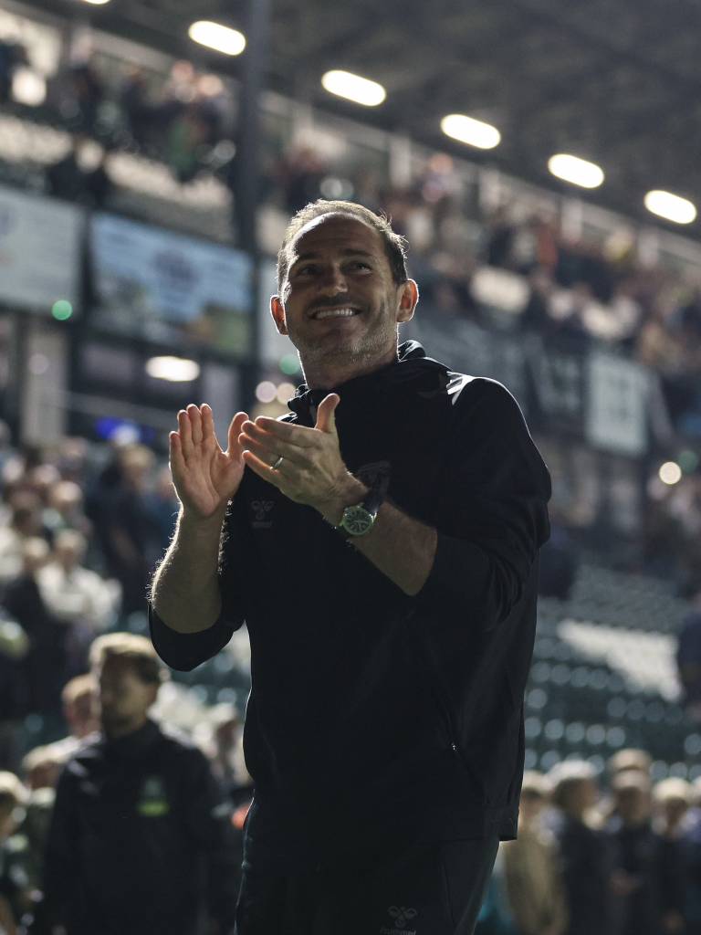 Coventry City manager, Frank Lampard, celebrates after his side defeated Plymouth Argyle 4-2 in the EFL Cup 2026/27 round 2 on Tuesday 25 August, 2026 at Home Park