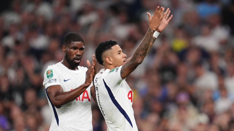 Tottenham ease to EFL Cup third round with 5-1 victory over Charlton Athletic 3 Savio celebrates with teammate after scoring for Tottenham Hotspur in their 5-1 EFL Cup 2026/27 Round two (2) win over Charlton Athletic on Wednesday 26 August, 2026 at Tottenham Hotspur Stadium