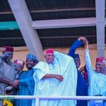 Prof. Nentawe Yilwatda, National Chairman of the All Progressives Congress (APC), alongside Governor of Kano State, Abba Kabir Yusuf, receive former Governor of Kano State, Senator Kabiru Ibrahim Gaya, and over "100,000" defectors from other Political Parties into the APC in Kano