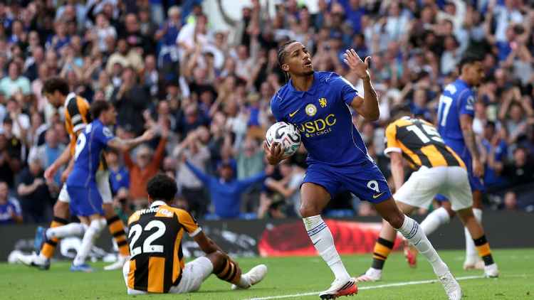 Joao Pedro celebrates after scoring the second and leveller for Chelsea in the Premier League 2026/27 match at Stamford Bridge on Saturday 12 September, 2026