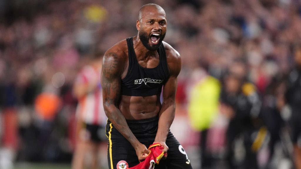 Fabio Carvalho celebrates after scoring the third goal for Brentford in the Premier League 2026/27 match against Chelsea on Friday 18 September, 2026 at Gtech Community Stadium. It was his first goal in months following recovery from injury