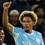 Floyd Samba reacts after scoring for Manchester City in the EFL Cup 2026/27 third round match against Norwich on Thursday 17 September, 2026 at Etihad Stadium