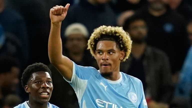 Floyd Samba reacts after scoring for Manchester City in the EFL Cup 2026/27 third round match against Norwich on Thursday 17 September, 2026 at Etihad Stadium