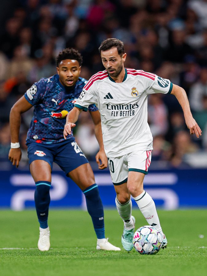 Real Madrid 4-1 RB Leipzig: Mourinho's Los Blancos defend 100% kick off in Champions League 3 Bernardo Silva opened the scoring for Real Madrid in the League Phase match of the Uefa Champions League 2026/27 against RB Leipzig on Wednesday 21 October, 2026 at Santiago Bernabeu. In the photo, the former Manchester City player in action for the Los Blancos against the Red Bulls