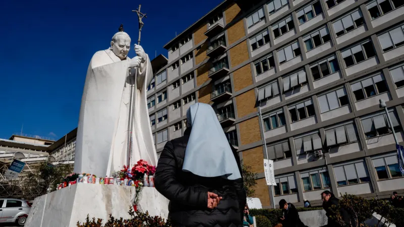 Pope Leo XIV undergoes successful surgery 4 A statue of late Pope John Paul II stands outside the Gemelli Hospital. Pope Leo XIV was operated right in this facility