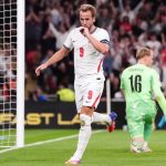 Harry Kane celebrates after scoring his second and third goal for England in the Uefa Nations League match against Czechia on Tuesday 6 October, 2026 at Wembley Stadium in London, England